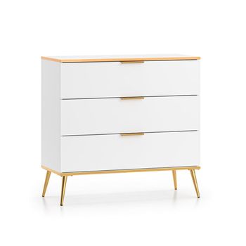 Cómoda 3 cajones y dorado fachada de mdf blanco