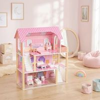 casa de munecas de madera 3 pisos 10 muebles rosa aiyaplay