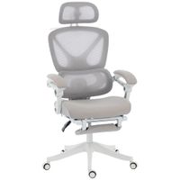 homcom silla de escritorio de malla reclinable con reposacabezas soporte lumbar reposapies y altura regulable gris claro   aosom espana