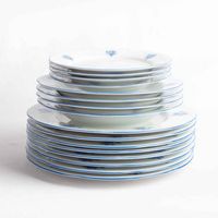 juego de platos de porcelana blanca 16 piezas lubeck blue 8 platos llanos 4 platos hondos 4 platos de postre