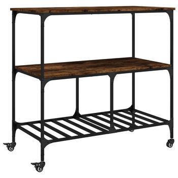 Carrito De Cocina，estantería De Cocina, Carrito De Servir Madera Ingeniería Roble Ahumado 100x50x95 Cm