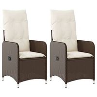 pack 2 uds sillones reclinables jardin  silla de jardin con cojines marrones ratan pe