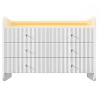 comoda blanca de 6 cajones con diseno acanalado e iluminacion led