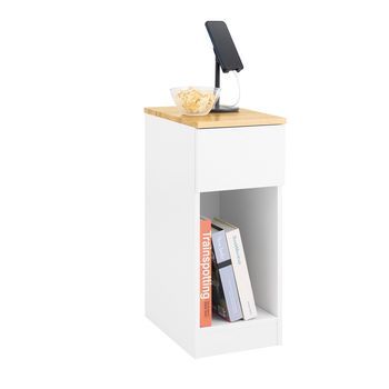 Sobuy Fbt111-ii-wn Mesa Auxiliar Mesita De Noche Con 1 Cajón Para Salón Comedor Blanco 40 X 25 X 60 Cm