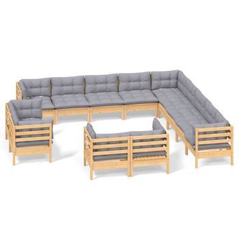 Juego De Muebles De Jardín 13 Pzas Y Cojines Madera Maciza Pino Vidaxl