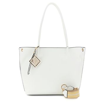 bolso shopping de material granulado y bandolera de cinta extraíble white