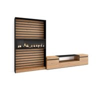 muebles de salon para tv conjunto de muebles comedor 210x35x186cm para tv hasta 80 chimenea electrica estilo moderno roble y negro