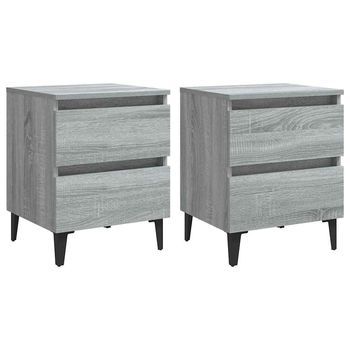 Pack 2 Uds Mesitas De Noche | Mesa Auxiliar | Mesilla Patas De Metal Gris Sonoma 40x35x50 Cm