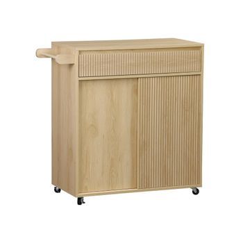 Carro De Cocina De Madera Con 1 Tirador Y 1 Cajón 2 Puertas, Natural