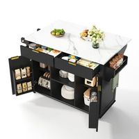 isla de cocina con ruedas carrito de cocina negro encimera plegable 2 cajones y puertas 143x45x895cm madera mdf