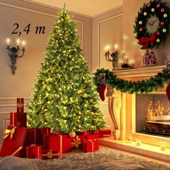2,4m Árbol De Navidad Iluminación Con Soporte Abeto Artificial Decoración Para Navidad Hogar Fiesta Verde Cfw87789