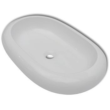 Lavabo Ovalado De Cerámica Blanco 63x42 Cm Vidaxl