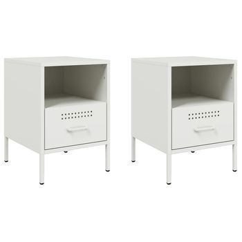 Pack 2 Uds Mesitas De Noche | Mesilla De Noche Acero Blanco 36x39x50,5 Cm