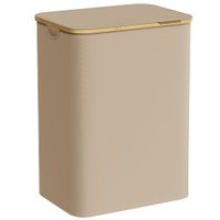 cesto de ropa sucia plegable de tela y bambu marron
