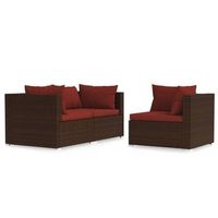 set muebles de jardin 3 piezas y cojines ratan sintetico marron vidaxl