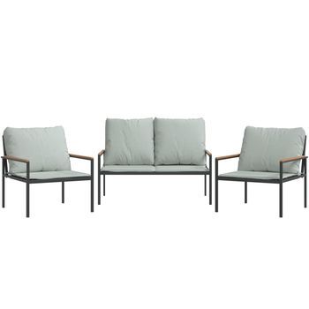 Conjunto Muebles De Jardín 3 Uds | Mesa Y Sillas Y Cojines Acero Gris Antracita