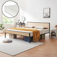 cama metalica linkoping cabecero rectangular  colchon 180x200cm negro  efecto ratan encasa
