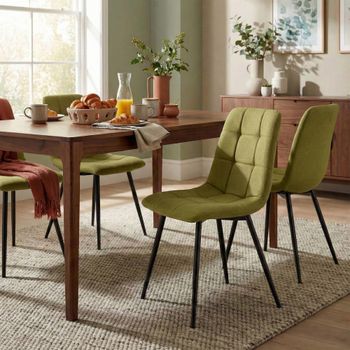 Set de 4 silla de comedor con reposapiés en tela verde