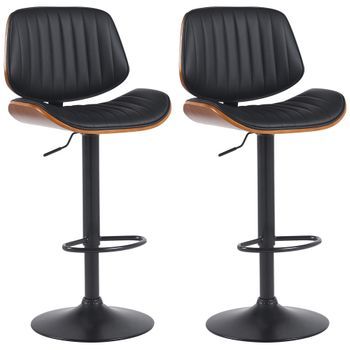 Lote De 2 Taburetes De Bar Clawson Imitación Cuero Simil Cuero Nogal/negro 50x50x94 Cm Clp