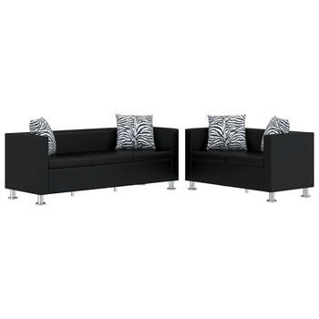 Conjunto De Sofás De 2 Y 3 Plazas De Cuero Artificial Negro 170 X 62,5 X 63 Cm Vidaxl