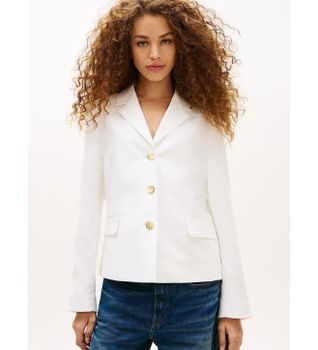 Tommy Hilfiger para mujer. WW0WW49335 Americana de corte slim con botones dorados blanco (34), Casual, Poliéster