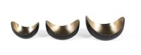 set de tres cuencos decorativos fabricados en metal dorado