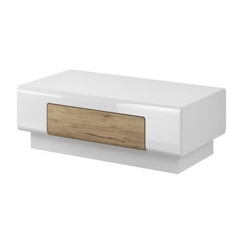 Mesa Baja Colección Ohio. Mueble Tipo Contemporáneo En Colores Blanco Y Roble.