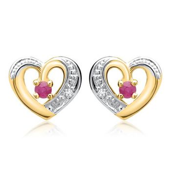 14 quilates pendientes 2 rubíes 2 diamantes 0,008 ct.