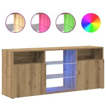 Mueble Tv Luces Led Madera Ingeniería Roble Artisan 120x30x50cm Vidaxl