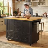 isla de cocina con mesa plegable 120 cm ruedas y almacenamiento