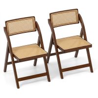 costway set de 2 sillas plegables de bambu con tejido de ratan cada una soporta 150 kg plegado compacto 56 x 49 x 80 cm nuez