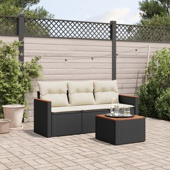 Conjunto De Sofás Jardín 4 Uds | Mueble Jardin Mesa Y Sillas Con Cojines Ratán Sintético Negro Cfw726531
