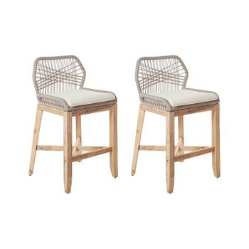 Conjunto De 2 Sillas De Bar Taburetes Con Respaldo Estructura De Hierro Madera Clara Con Beige Talamone
