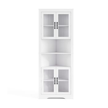 Costway Armario de Esquina Alto de 6 Niveles con Puertas de Cristal y Estantes Ajustables en 3 Posiciones para Cocina Estudio 66 x 35 x 171cm Blanco