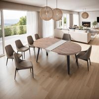mesa de comedor redonda extensible 120-200x120 cm roble honey negro