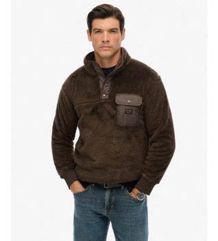 Superdry para hombre. M2014258A Polar High Pile Fleece Half Zip marrón (M), Casual, Poliéster