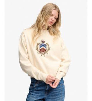 Superdry para mujer. W2012721A Sudadera Crest Loose beige (S), Casual, Algodón, Manga larga
