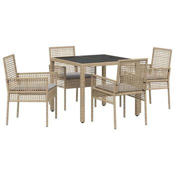 Conjunto De Comedor De Jardín 5 Piezas | Mueble De Jardín Beige Ratán Sintético