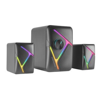 Mars Gaming MS-H21, Altavoces Gaming RGB 2.1 y Subwoofer 35W, Sistema Drivers Invertidos 3D Surround, Altavoces Compactos con Iluminación Dinámica RGB, Alimentación USB y Conector Jack 3.5mm,