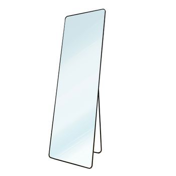 Espejo De Pie Metálico Metal Square Edge Max 160x50 |cuerpo Entero Negro Con Soporte Suelo | Soporte Para Pared