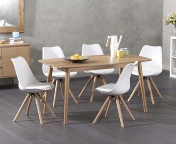 Nordic 150cm Oak Dining Table with Oscar Faux Leather Round Leg Chairs