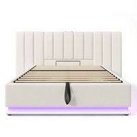 cama de matrimonio tapizada 180 x 200 con control de aplicacion led y carga usb-c pu blanco sin cabecero