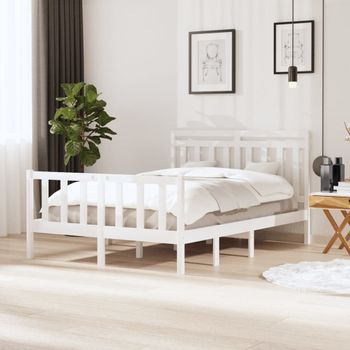 Cama Matrimonial | Cama Para Adultos | Estructura De Cama Doble De Madera Maciza Blanco 135x190 Cm Cfw362009
