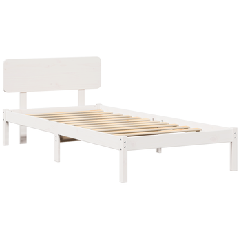Cama Individual | Estructura De Cama Con Cabecera Blanca 90x190 Cm De Madera De Pino Sólida Cfw26165