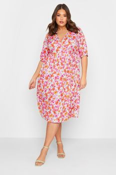 Limited Collection Vestido Floral Midaxi Naranja Y Rosa, Mujer Curvy Y Tallas Grandes, Limited Collection