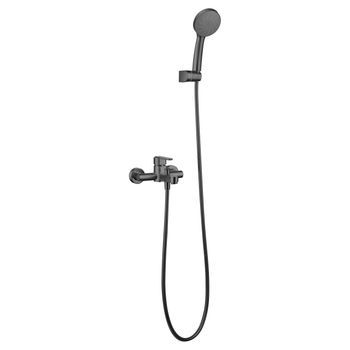Mezclador Para Banera Y Ducha Negro Mate En Latón Y Zama Con Tubo Metálico 180 Cm