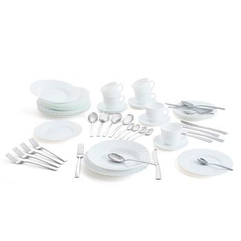 Caja 18 Platos, 6 Tazas Y 24 Cubiertos 24,5x22,5x19,5cm/22cl/26cm-2,5mm Luminarc Trianon - Blanco Apto Frigorífico
