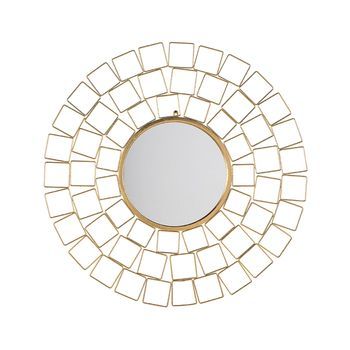 Espejo De Pared Dorado 90 Cm Redondo Vintage Estilo Hollywood Labrit