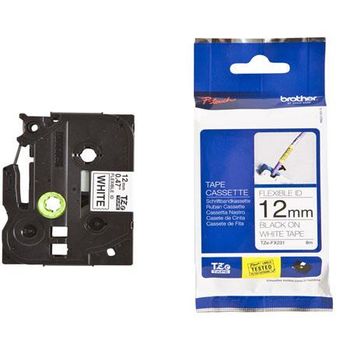 Brother TZeFX231 Original P-Touch Flexible Label Tape - 1/2 x 26.2 ft 12mm x 8m) Black on White