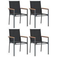 pack 4 uds sillas de jardin  silla de exterior  sillon textilene y acero negro 55x615x90 cm